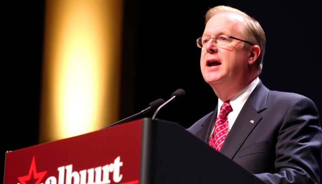 Dick Cheney as CEO of Halliburton speaking at a corporate event in the late 1990s