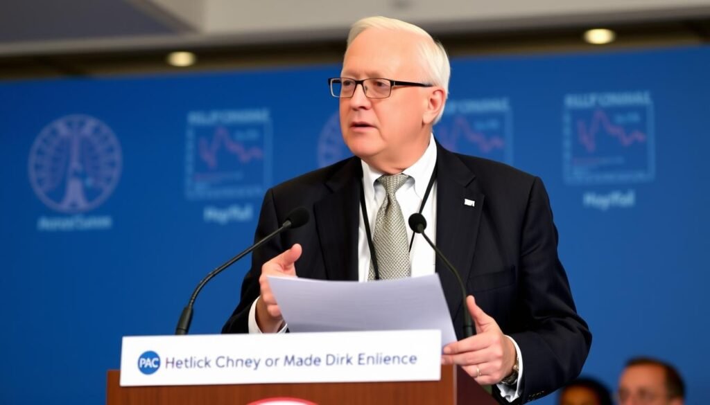 Dick Cheney speaking about his heart health at a medical conference