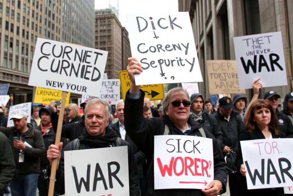 Protesters demonstrating against Dick Cheney's national security policies